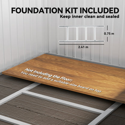 8.5 x 6ft Galvanised Steel Garden Shed with Foundation Kit, Grey