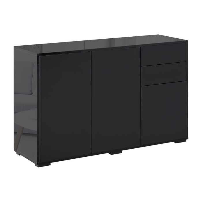 High Gloss Sideboard, Side Cabinet, Push-Open Design with 2 Drawer for Living Room, Bedroom, Black