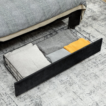 King Size Bed Frame with Storage and Adjustable Headboard, Black