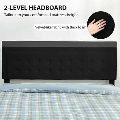 King Size Bed Frame with Storage and Adjustable Headboard, Black