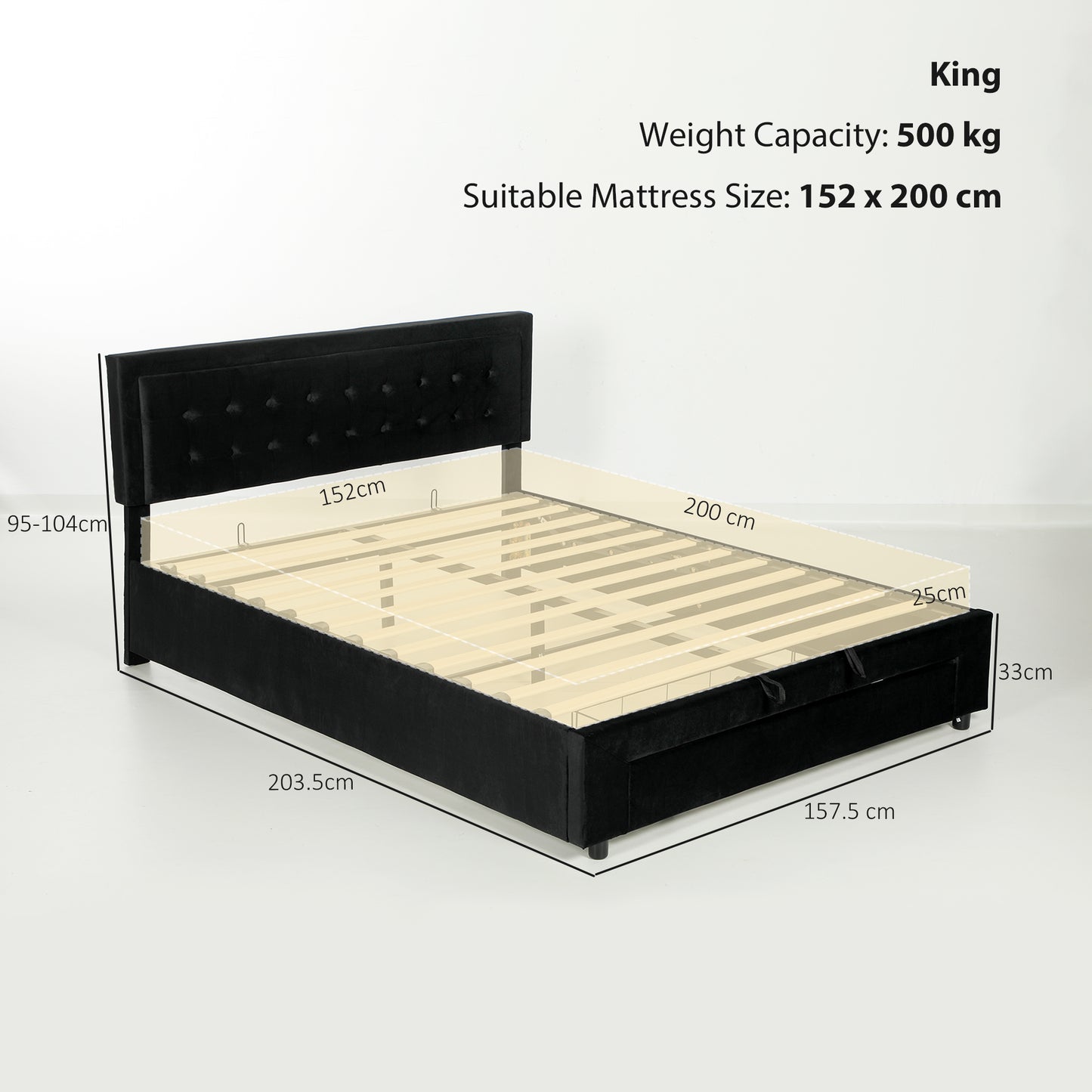 King Size Bed Frame with Storage and Adjustable Headboard, Black