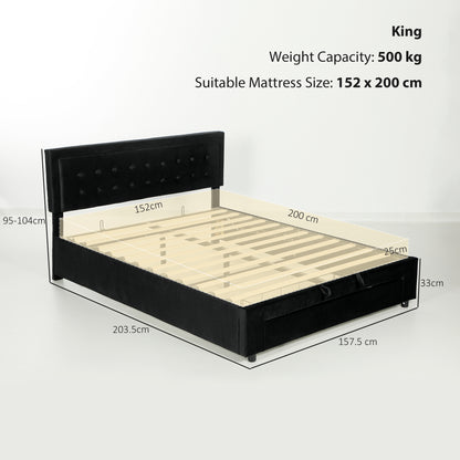 King Size Bed Frame with Storage and Adjustable Headboard, Black
