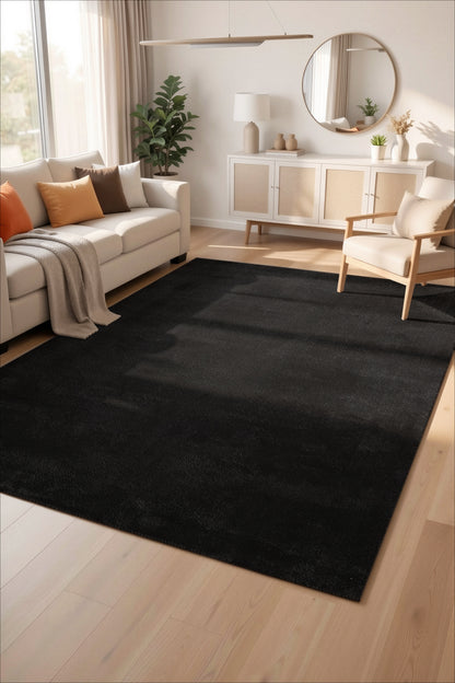 Comfy Washable Low Pile Living Room Area Rug - Anti-Slip Felt Backing - 12 Colours Available