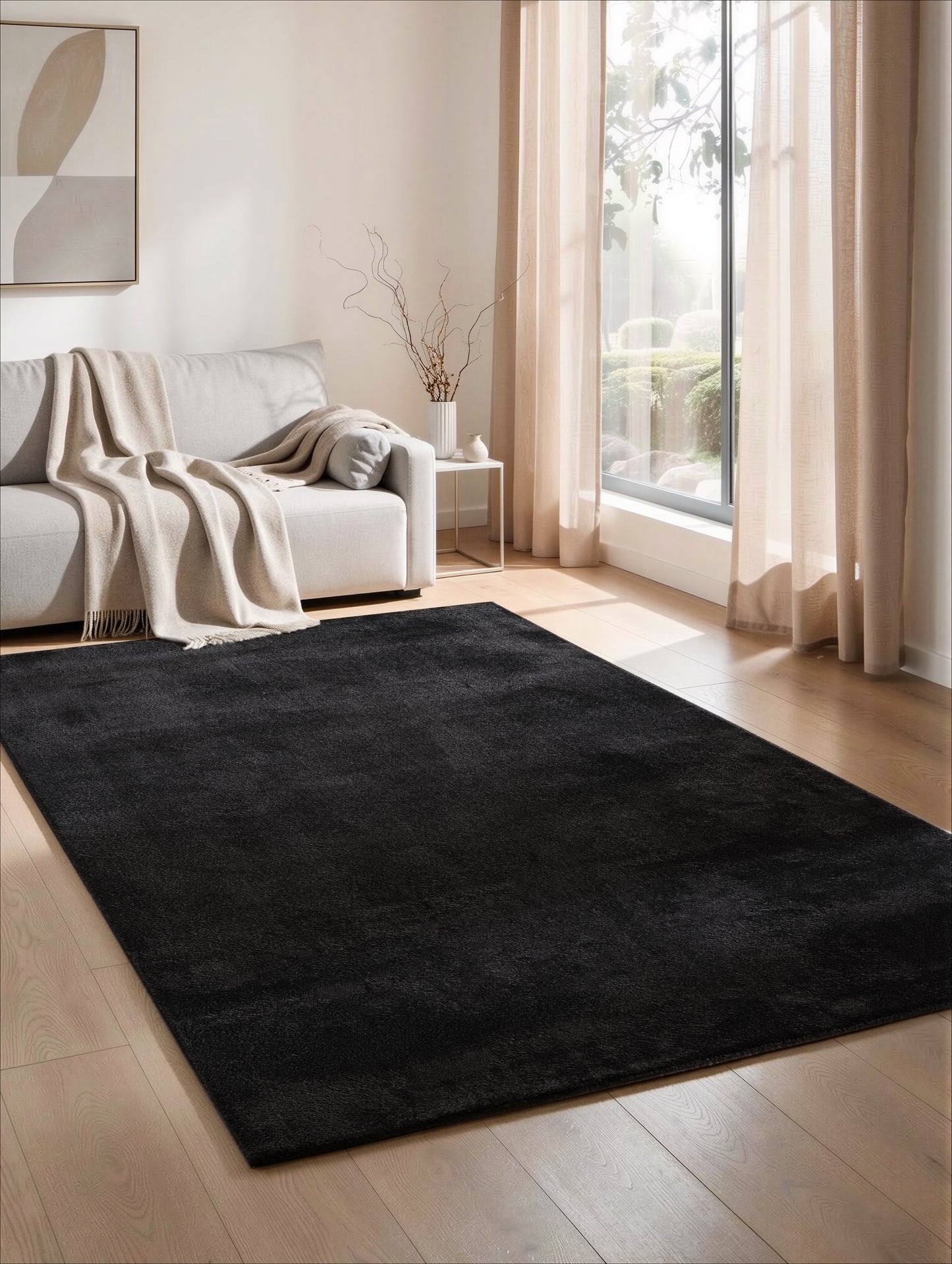 Comfy Washable Low Pile Living Room Area Rug - Anti-Slip Felt Backing - 12 Colours Available