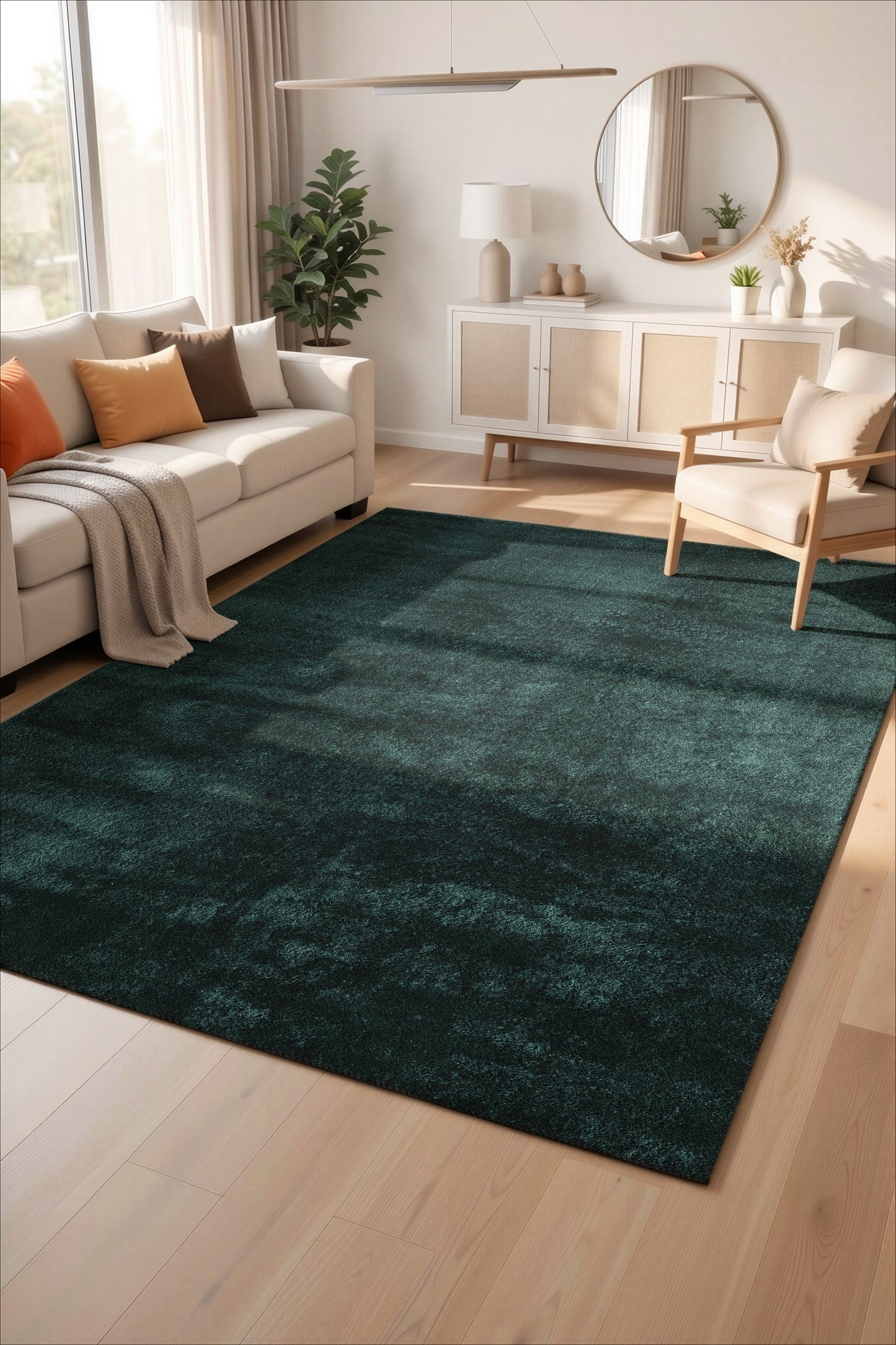 Comfy Washable Low Pile Living Room Area Rug - Anti-Slip Felt Backing - 12 Colours Available
