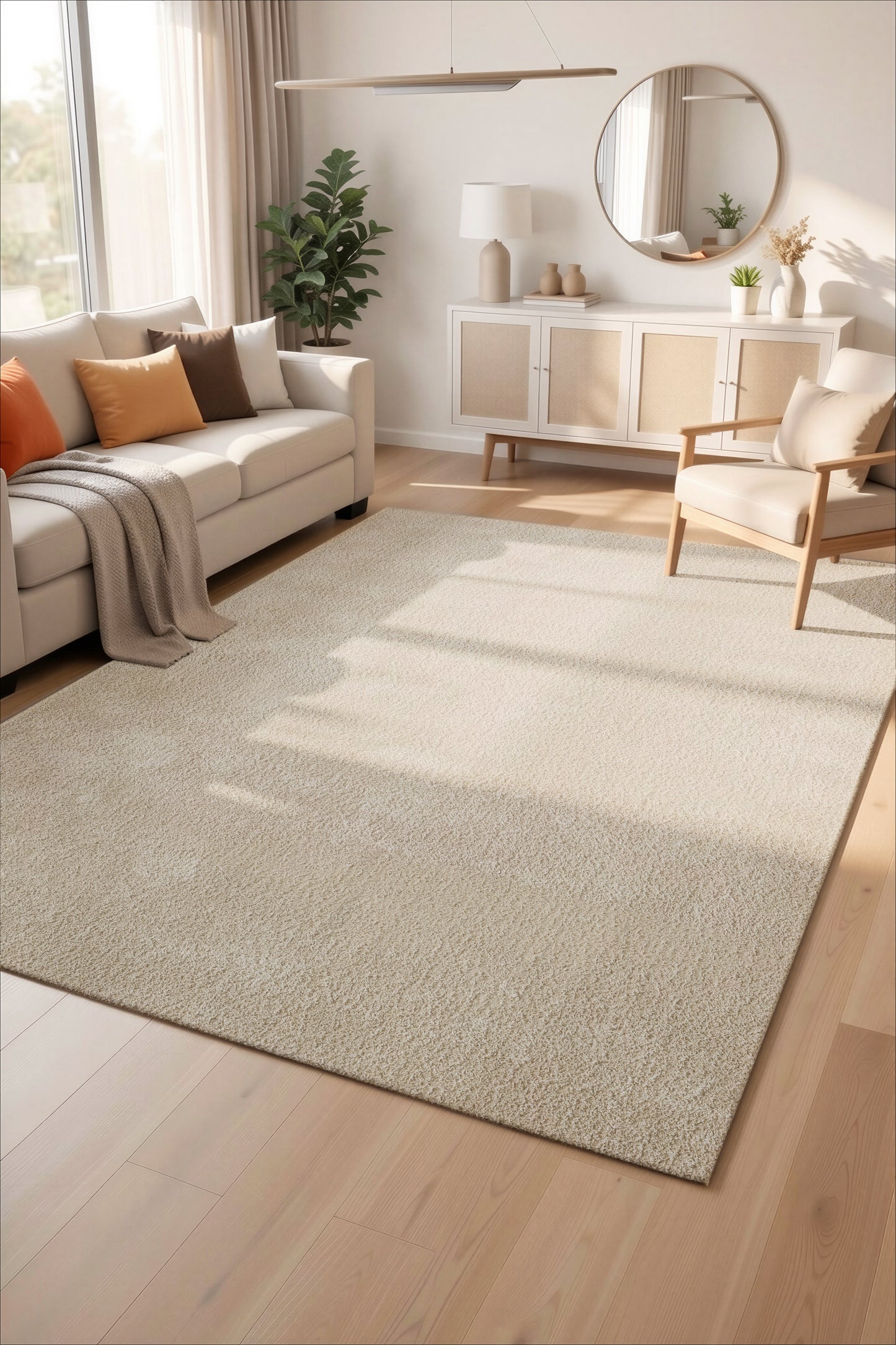 Comfy Washable Low Pile Living Room Area Rug - Anti-Slip Felt Backing - 12 Colours Available