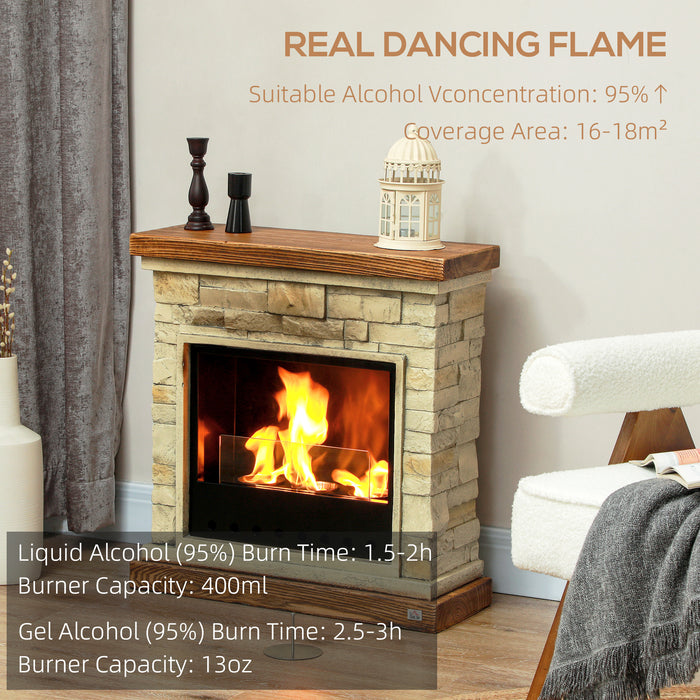 Bioethanol Fire, Ethanol and Gel Fireplace, 3 Hours Burns, Brown