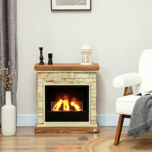 Bioethanol Fire, Ethanol and Gel Fireplace, 3 Hours Burns, Brown