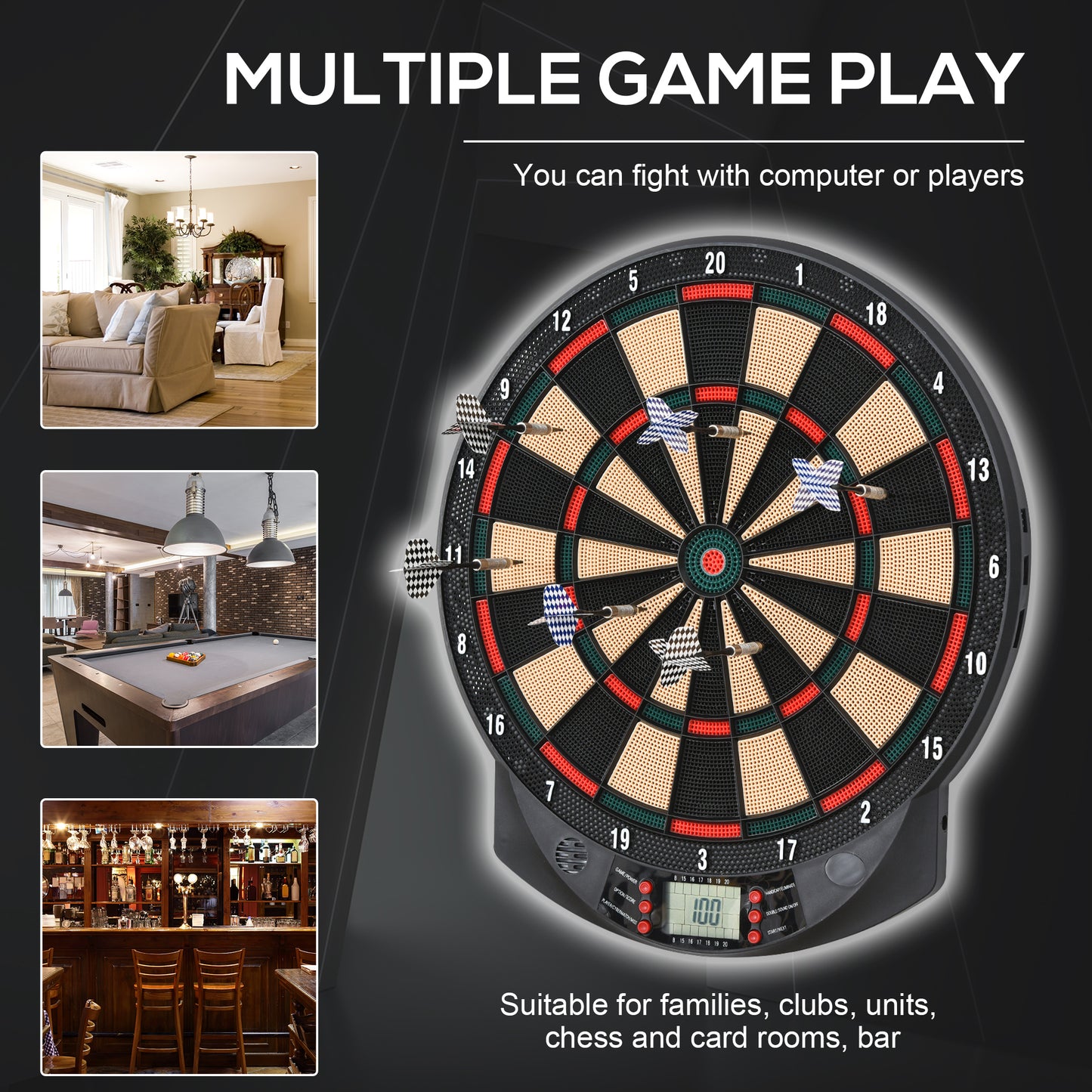 Electronic Dartboard 26 Games,185 Variations with 6 Darts Ready-to-Play