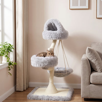 115cm Branch-Style Cat Tree with 2 Washable Beds and Hammock - Light Grey