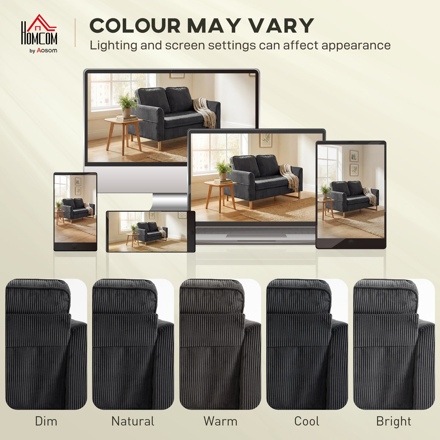 2 Seater Sofa, Corduroy Sofa w/ Spring Cushions 2 Pillows, Dark Grey