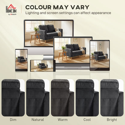 2 Seater Sofa, Corduroy Sofa w/ Spring Cushions 2 Pillows, Dark Grey