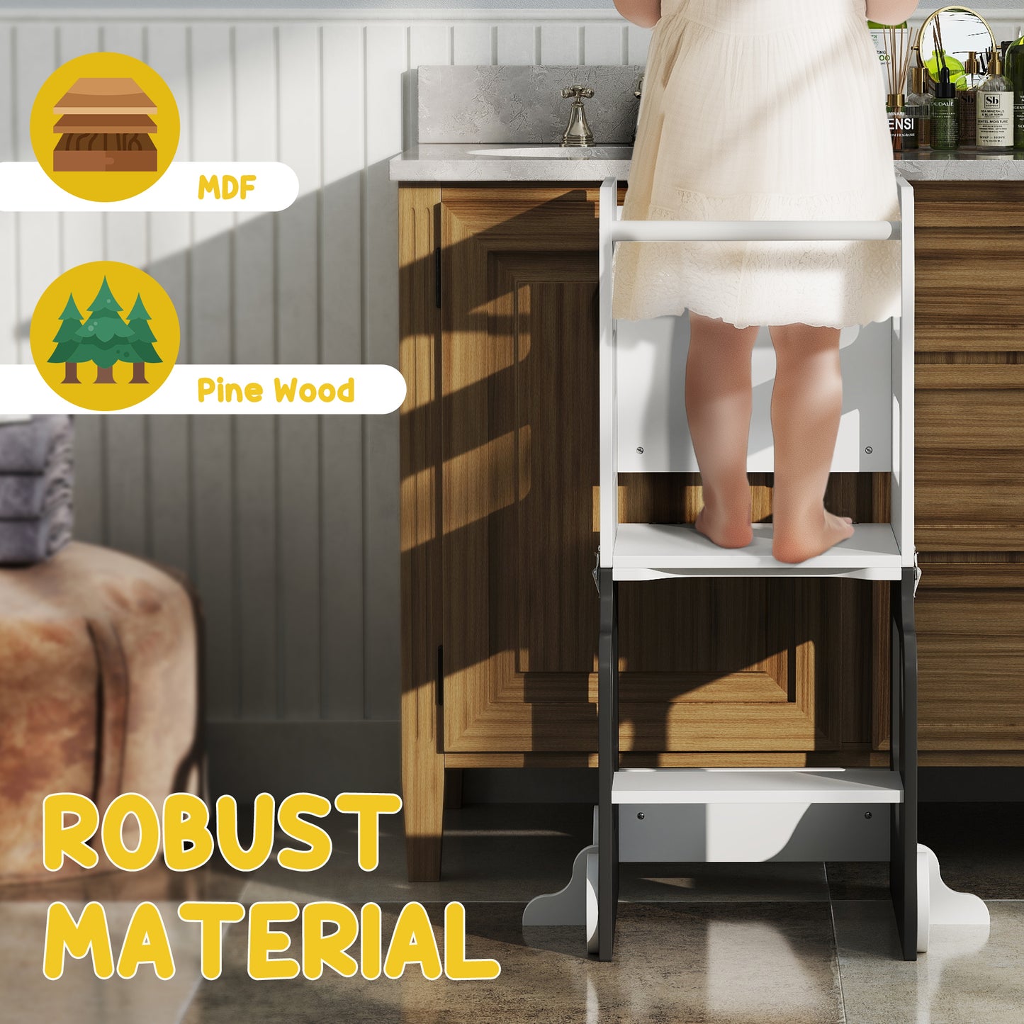 Toddler Step Stool, 4 in 1 Foldable Toddler Step, Grey