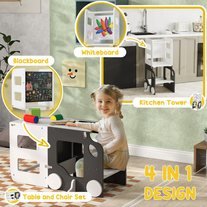 Toddler Step Stool, 4 in 1 Foldable Toddler Step, Grey