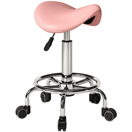 Saddle Chair, Rolling Salon Stool for Massage Spa, Pink