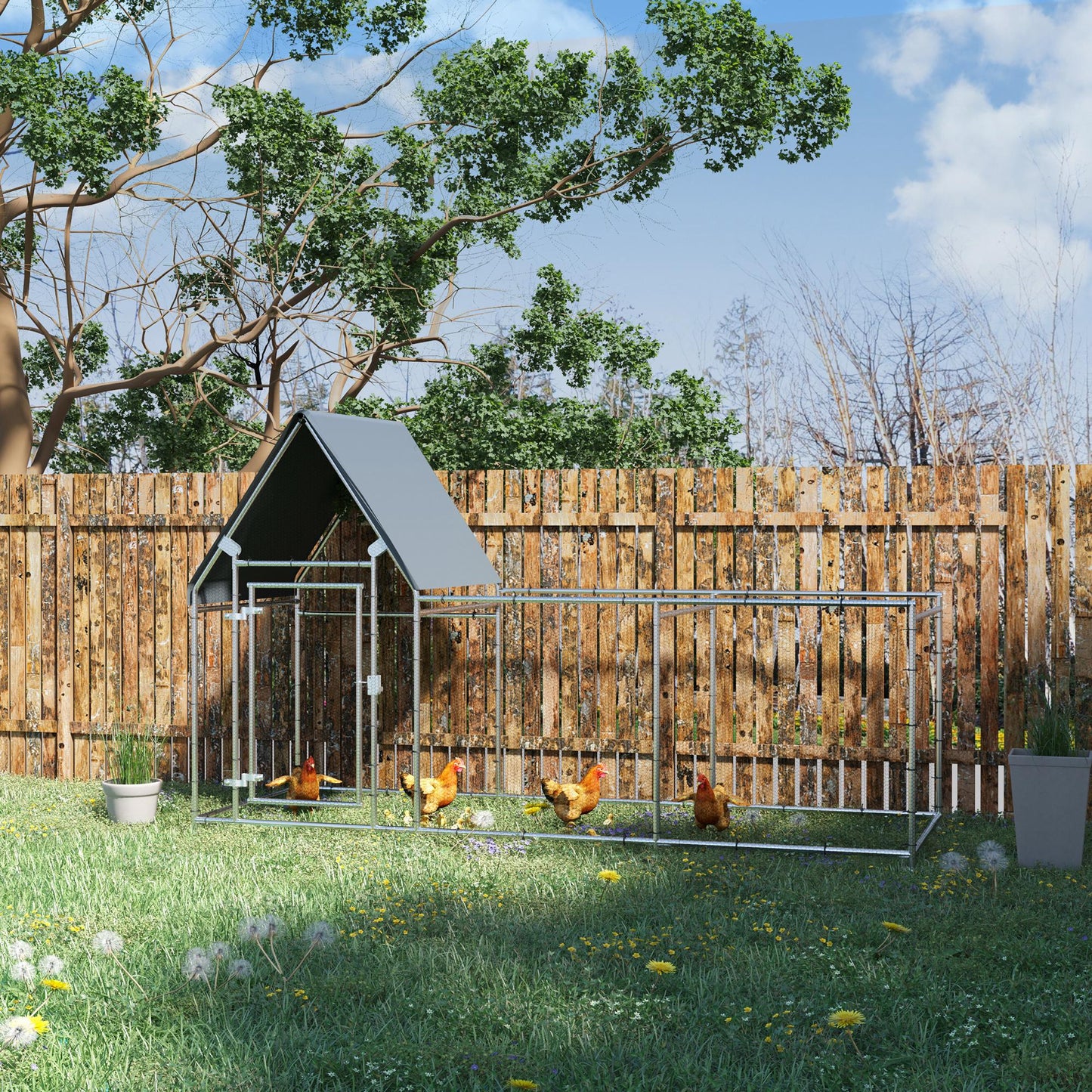 Walk In Chicken Run Large Outdoor Chicken Cage Coop w/ Cover 3 x 1 x 1.7m