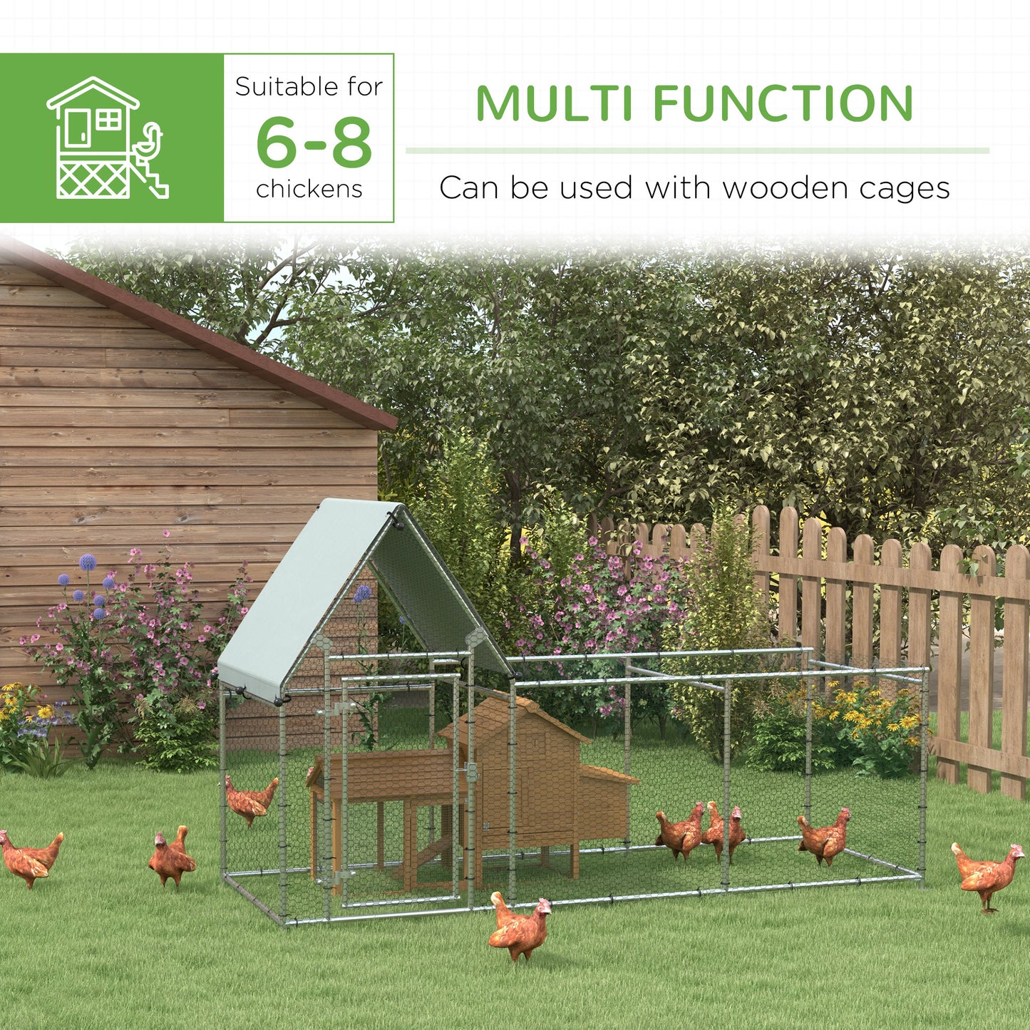 Walk In Chicken Run Large Outdoor Chicken Cage Coop w/ Cover 3 x 1 x 1.7m