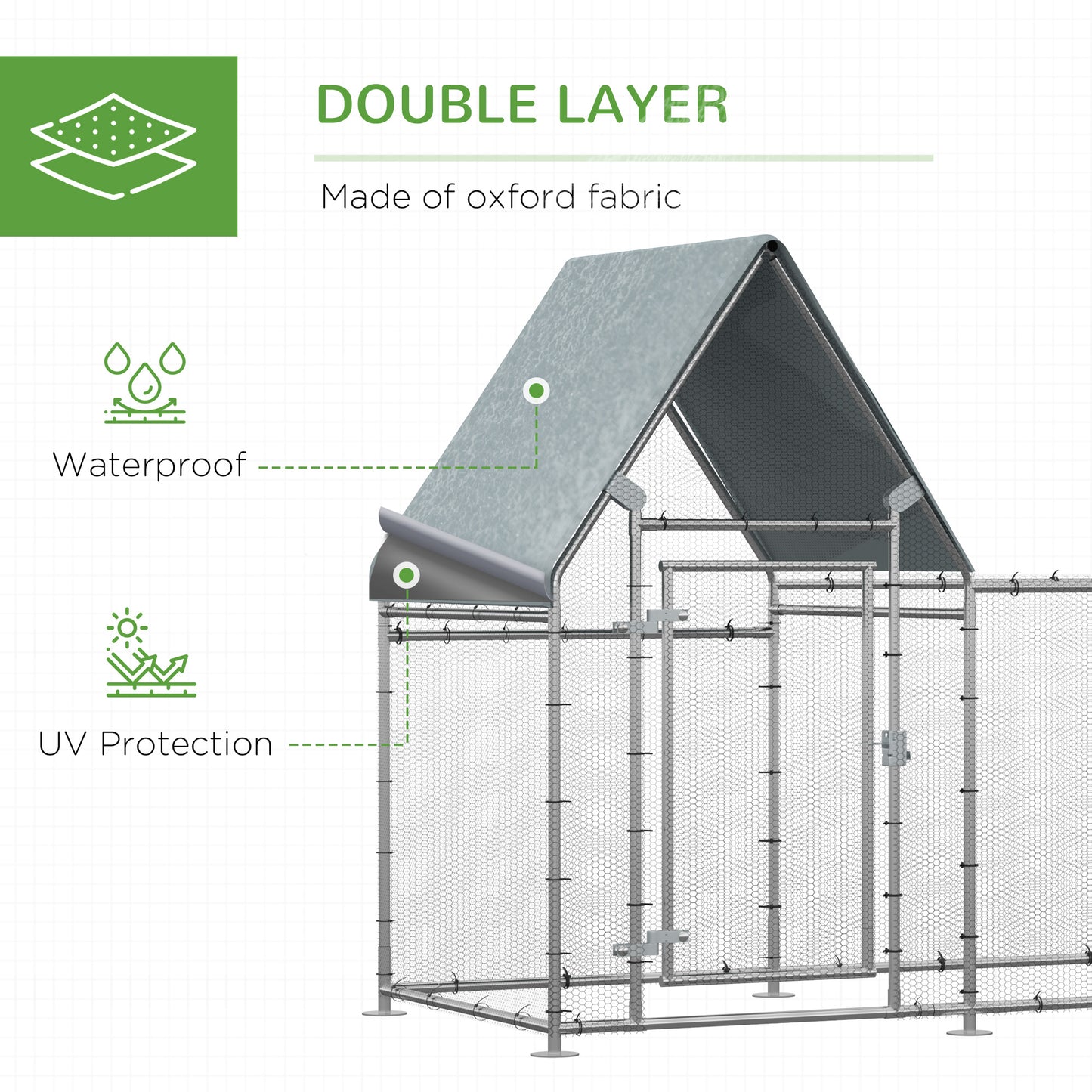 Walk In Chicken Run Large Outdoor Chicken Cage Coop w/ Cover 3 x 1 x 1.7m