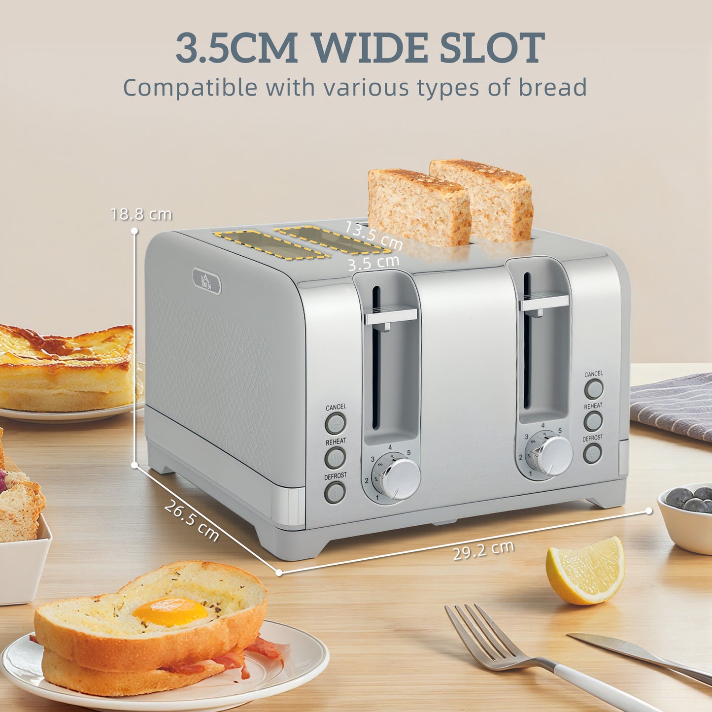 Kettle and Toaster Set with 3000W Rapid Boil, 4 Slice Toaster, Grey