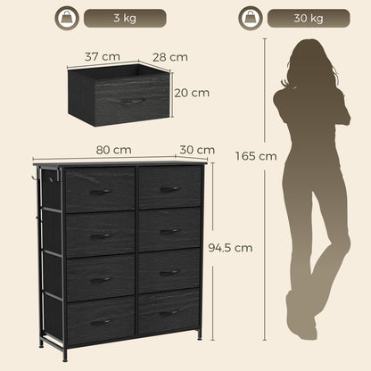 Fabric Chest of Drawers, 8 Drawer Dresser for Bedroom, Black
