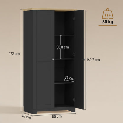 172cm Wooden Storage Cabinet Cupboard With 4 Shelves Black