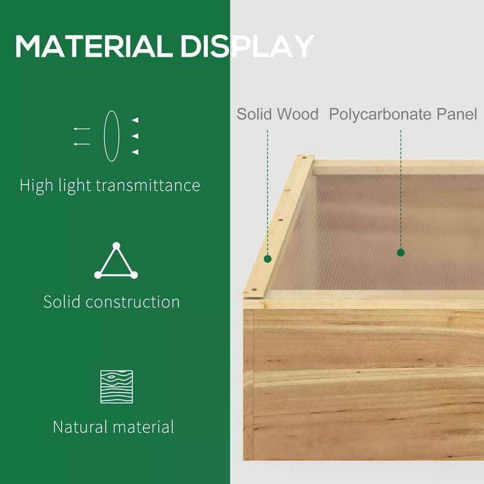 Wooden Cold Frame Greenhouse Garden Polycarbonate Grow House for Flowers, Vegetables, Plants, 100 x 50 x 36 cm, Natural