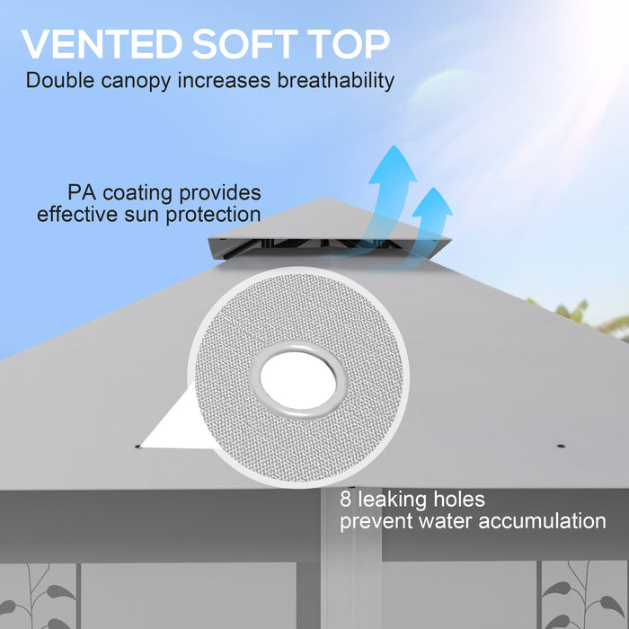 3(m) x 3(m) Double Roof Outdoor Garden Gazebo Canopy Shelter with Netting, Solid Steel Frame, Grey