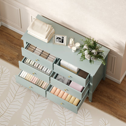 Fluted Chest of Drawers 6 Drawer Dresser for Bedroom Hallway Green
