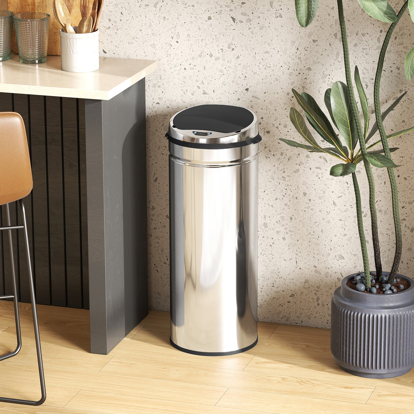 50L Sensor Bin, Stainless Steel Kitchen Bin with Automatic Close