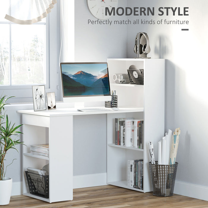 120cm Modern Computer Desk Bookshelf Writing Table Workstation PC Laptop Study Home Office 6 Shelves White