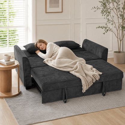 2 Seater Sofa Bed, 4-in-1 Convertible Pull Out Sleeper Sofa, Black