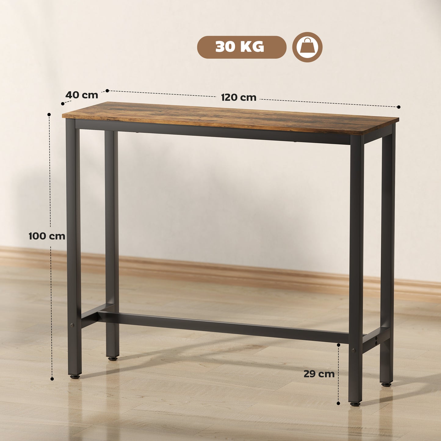 Bar Table Coffee Table with Adjustable Footpads for Breakfast Dining