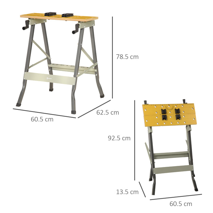 4-in-1 Work Bench, Saw Horse Folding Clamp Table w/ 4 Adjustable Clamping Pegs for DIY Home Garage, Grey