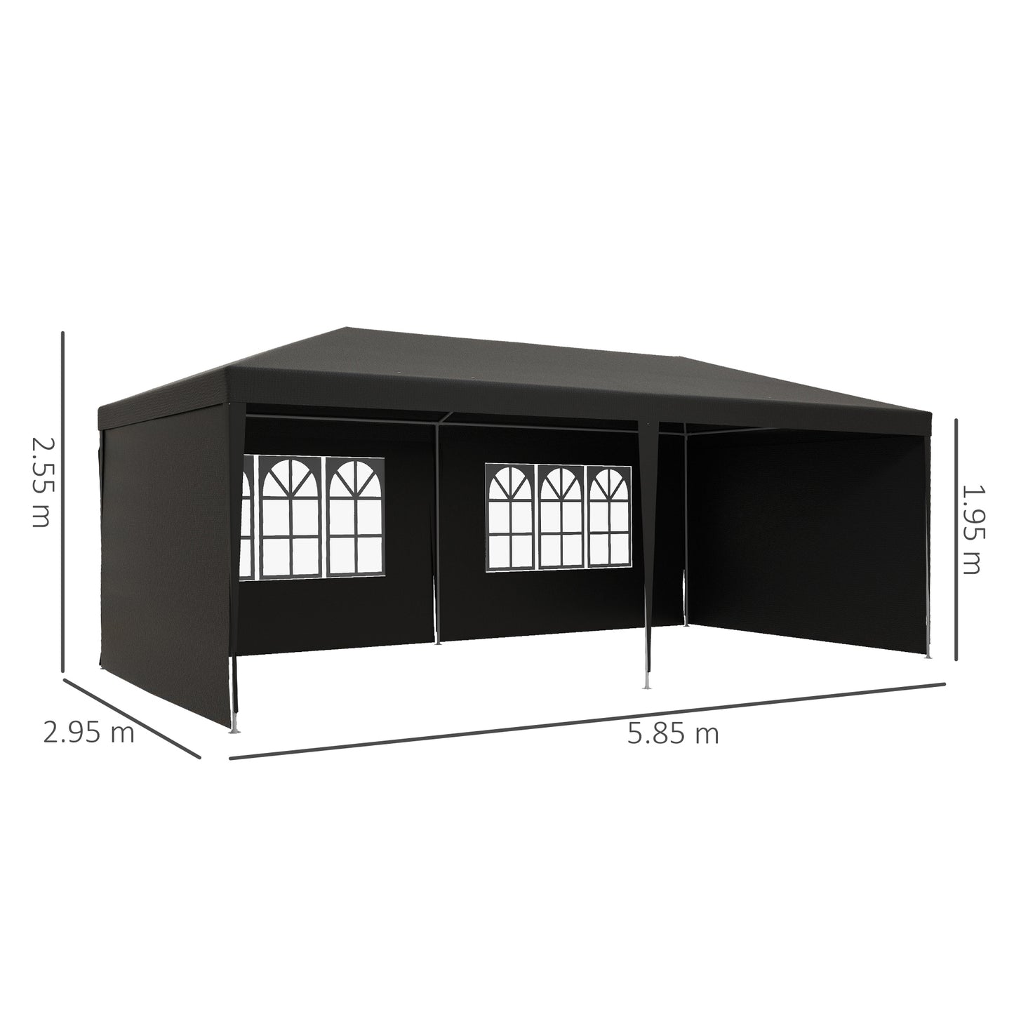 6 x 3 m Party Tent Gazebo Marquee Outdoor Patio Canopy Shelter with Windows and Side Panels, Grey
