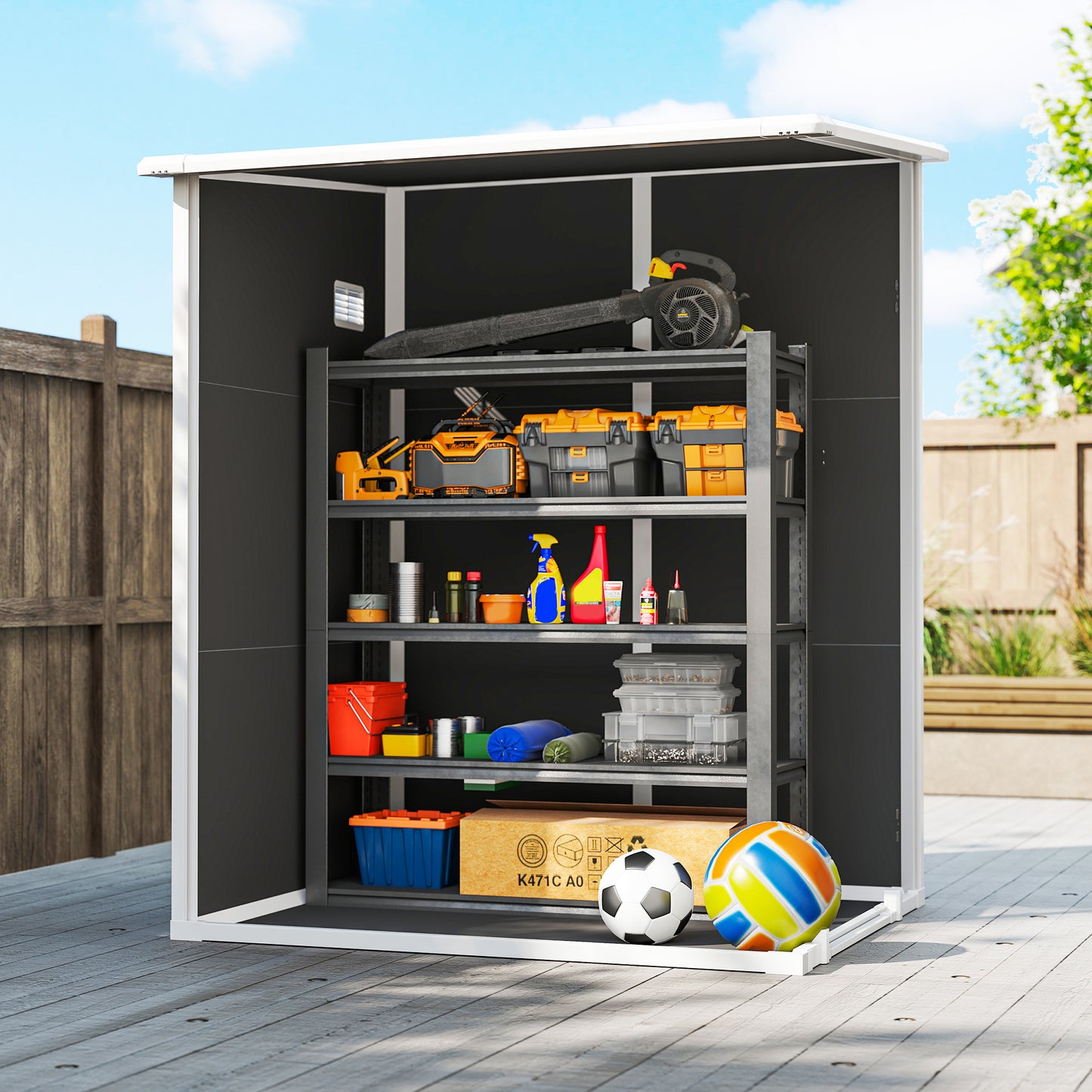 Lean to Garden Shed, Plastic Tool Storage House w/ Lockable Door