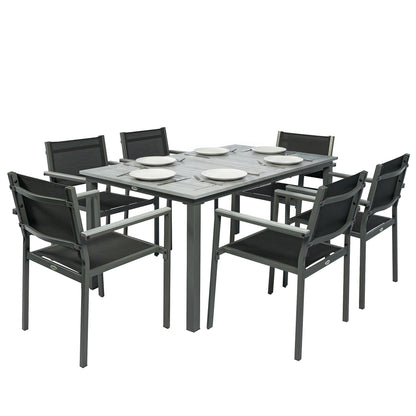 Garden Dining Set with Acacia Wood Table Top, Outdoor Table and Stackable Chairs Set for 6 with Texteline Seat, for Patio, Conservatory, Terrace, Grey