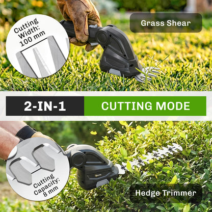 2-in-1 Cordless Hedge Trimmer & Grass Shear with 2000mAh Batteries