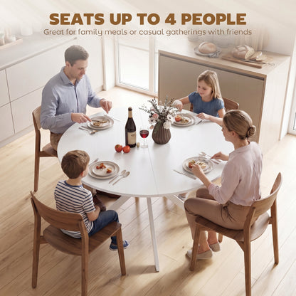 Round Wood-Effect Dining Table for 4 with Steel Cross Legs - White