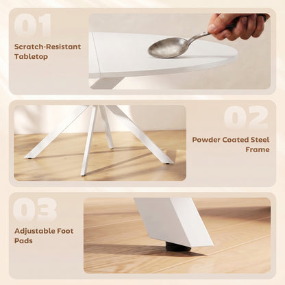 Round Wood-Effect Dining Table for 4 with Steel Cross Legs - White
