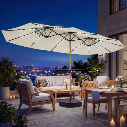 Double Sided Garden Parasol with 48 Solar LED Lights 4.6m Cream White