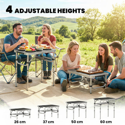 2ft Folding Camping Table, Picnic Table with Storage Layer, Black