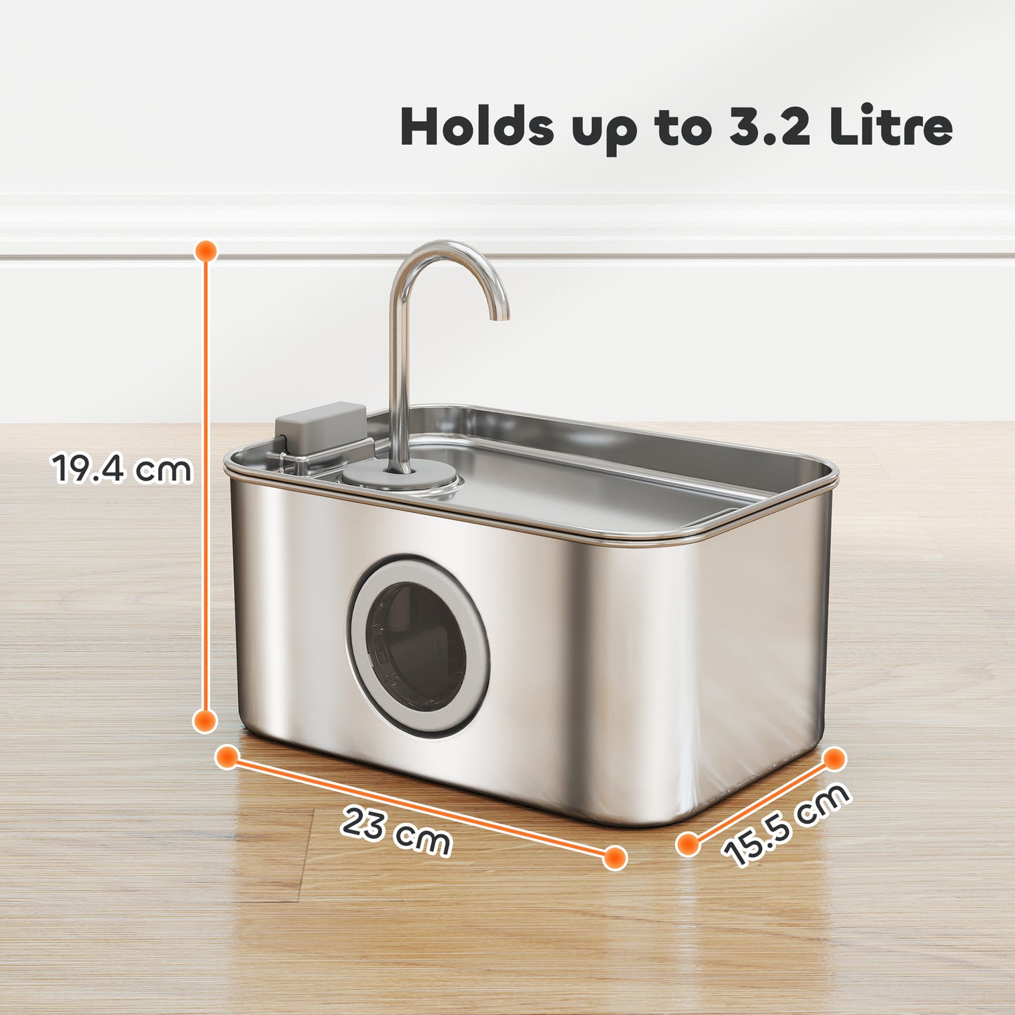 3.2L Cat Water Fountain for Drinking Stainless Steel Ultra-Silent