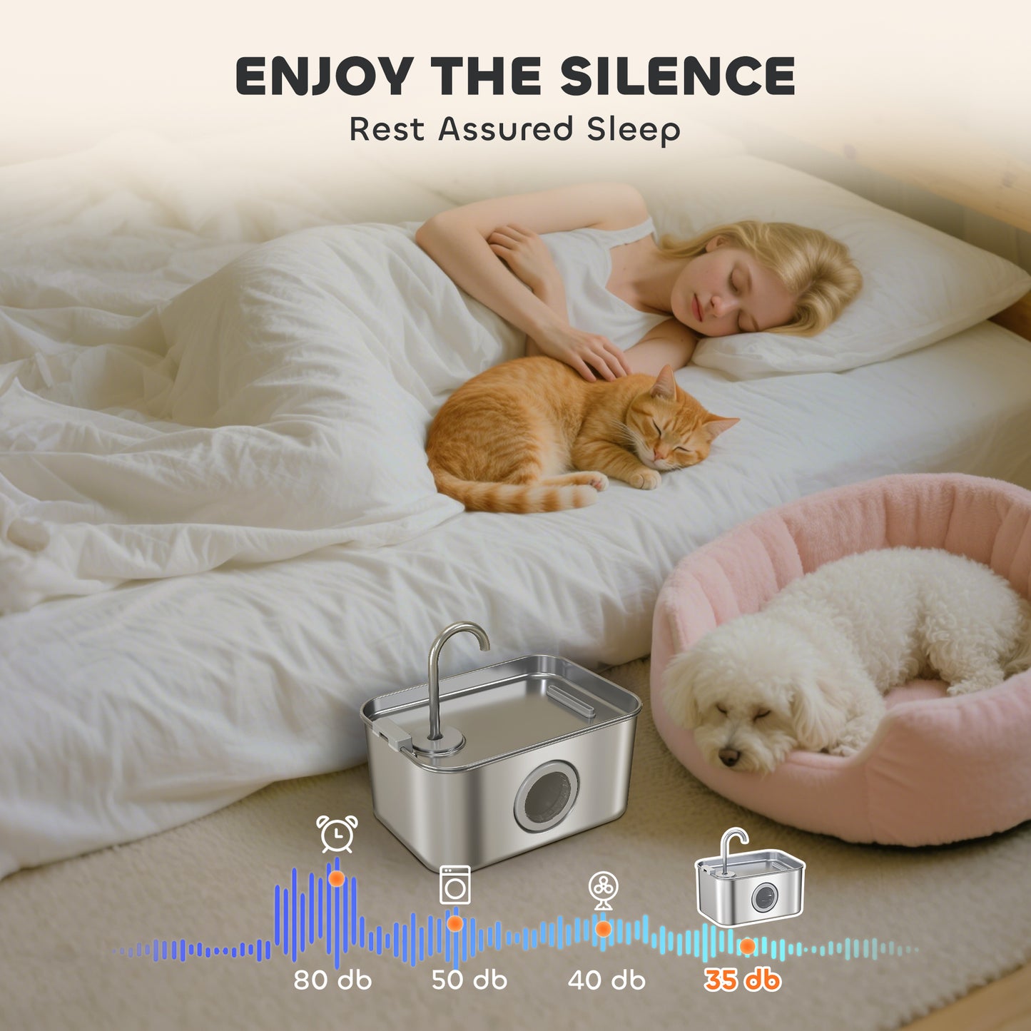 3.2L Cat Water Fountain for Drinking Stainless Steel Ultra-Silent