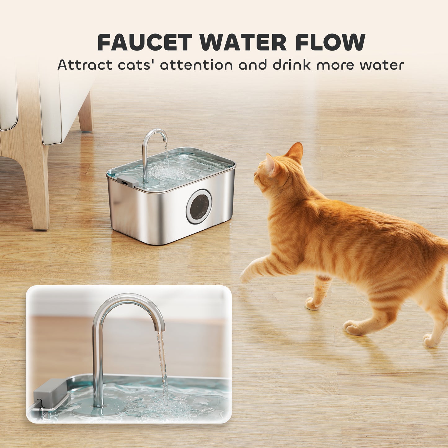 3.2L Cat Water Fountain for Drinking Stainless Steel Ultra-Silent
