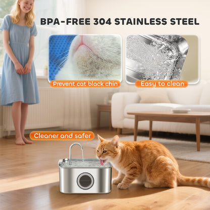 3.2L Cat Water Fountain for Drinking Stainless Steel Ultra-Silent