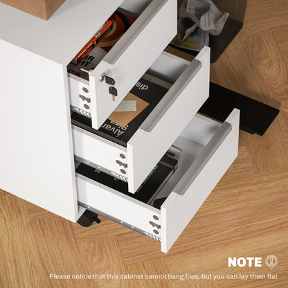 Modern 3-Drawer Locking File Cabinet Mobile Filing Cabinet White