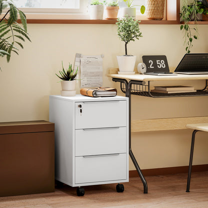 Modern 3-Drawer Locking File Cabinet Mobile Filing Cabinet White