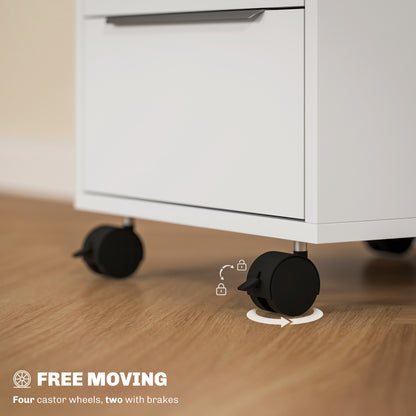 Modern 3-Drawer Locking File Cabinet Mobile Filing Cabinet White