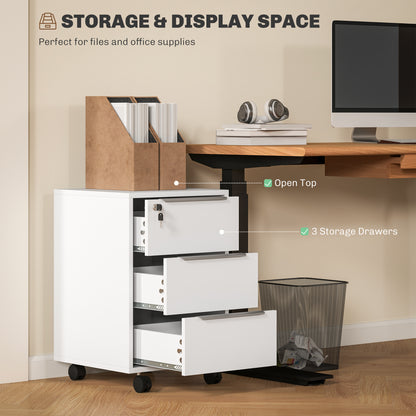 Modern 3-Drawer Locking File Cabinet Mobile Filing Cabinet White