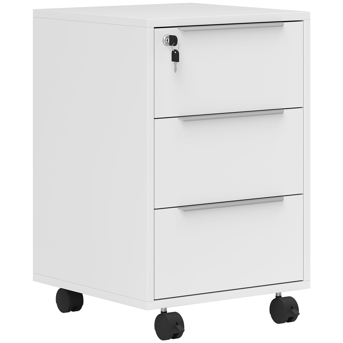 Modern 3-Drawer Locking File Cabinet Mobile Filing Cabinet White